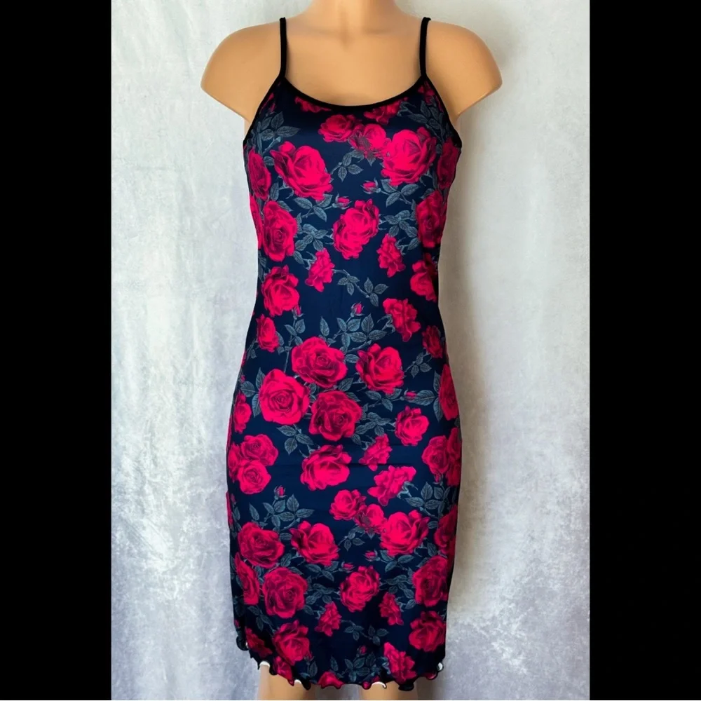 Pink Rose & Black, Midi, Night Gown